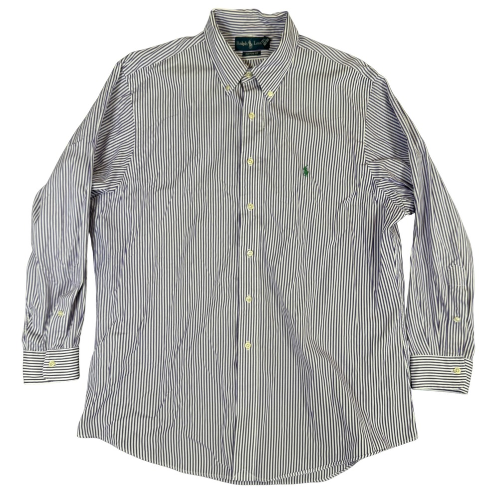 Polo Ralph Lauren Mens Purple White Striped Custom Fit Shirt 17.5 32/33
